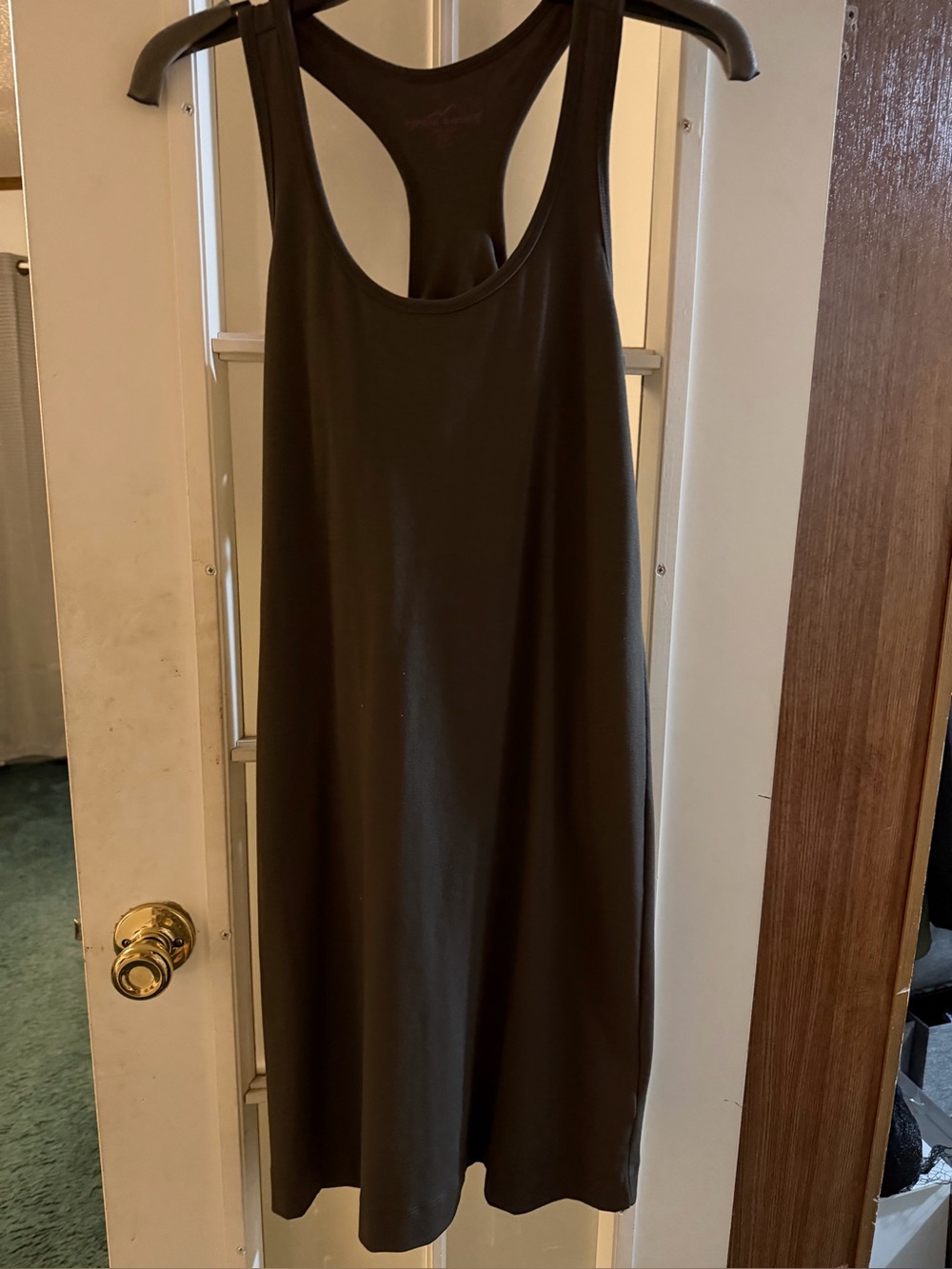 Women’s Sleeveless Racerback Dress — in olive green with built in sport bra
